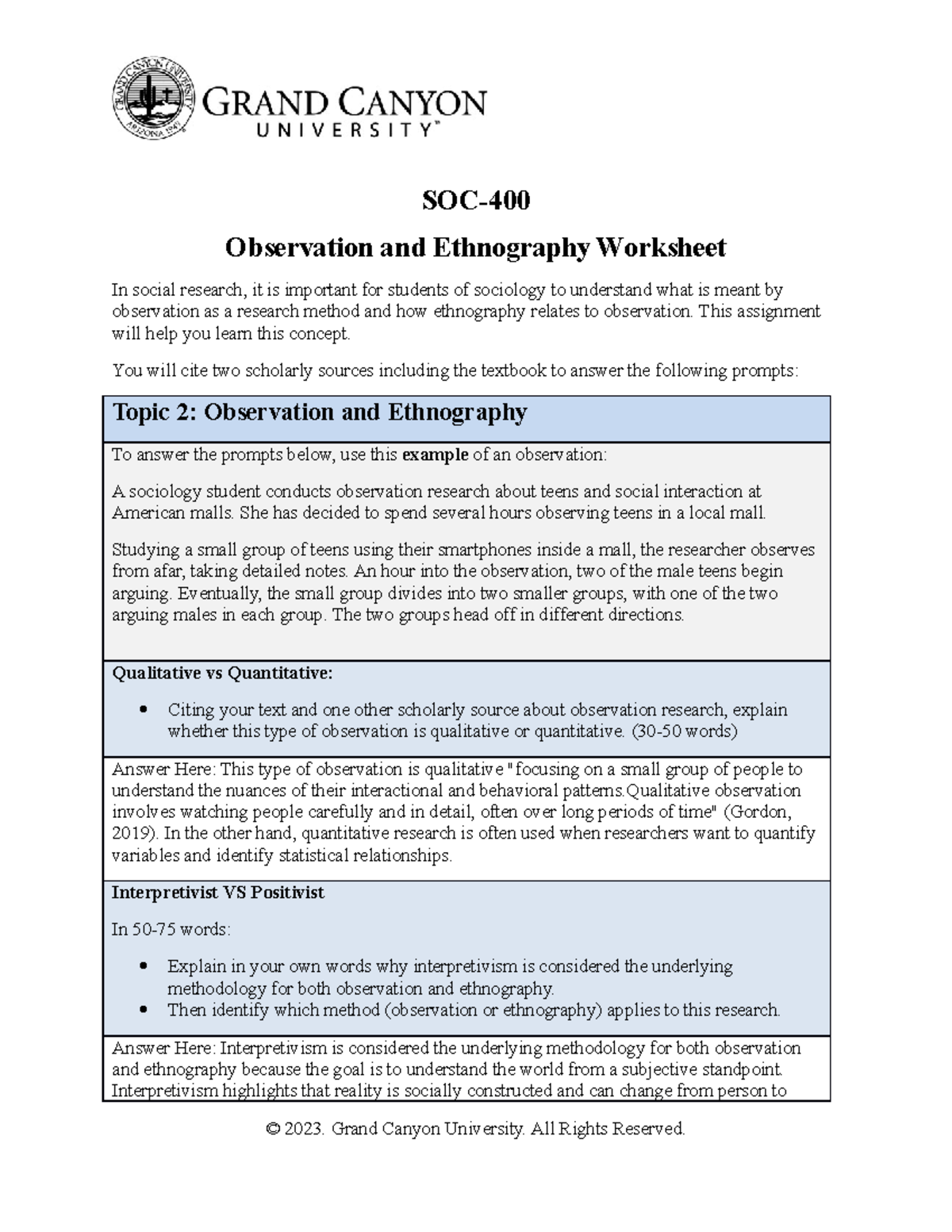 SOC-400-T2-Observationand Ethnography Worksheet - SOC- Observation and ...