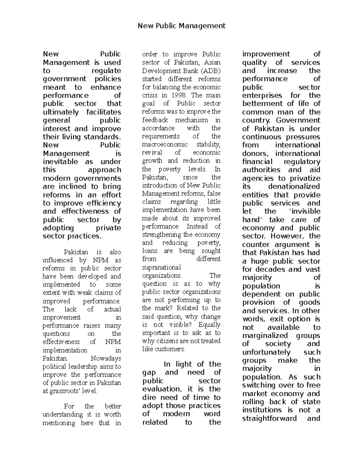 New Public Management Need of the Hour - New Public Management New ...