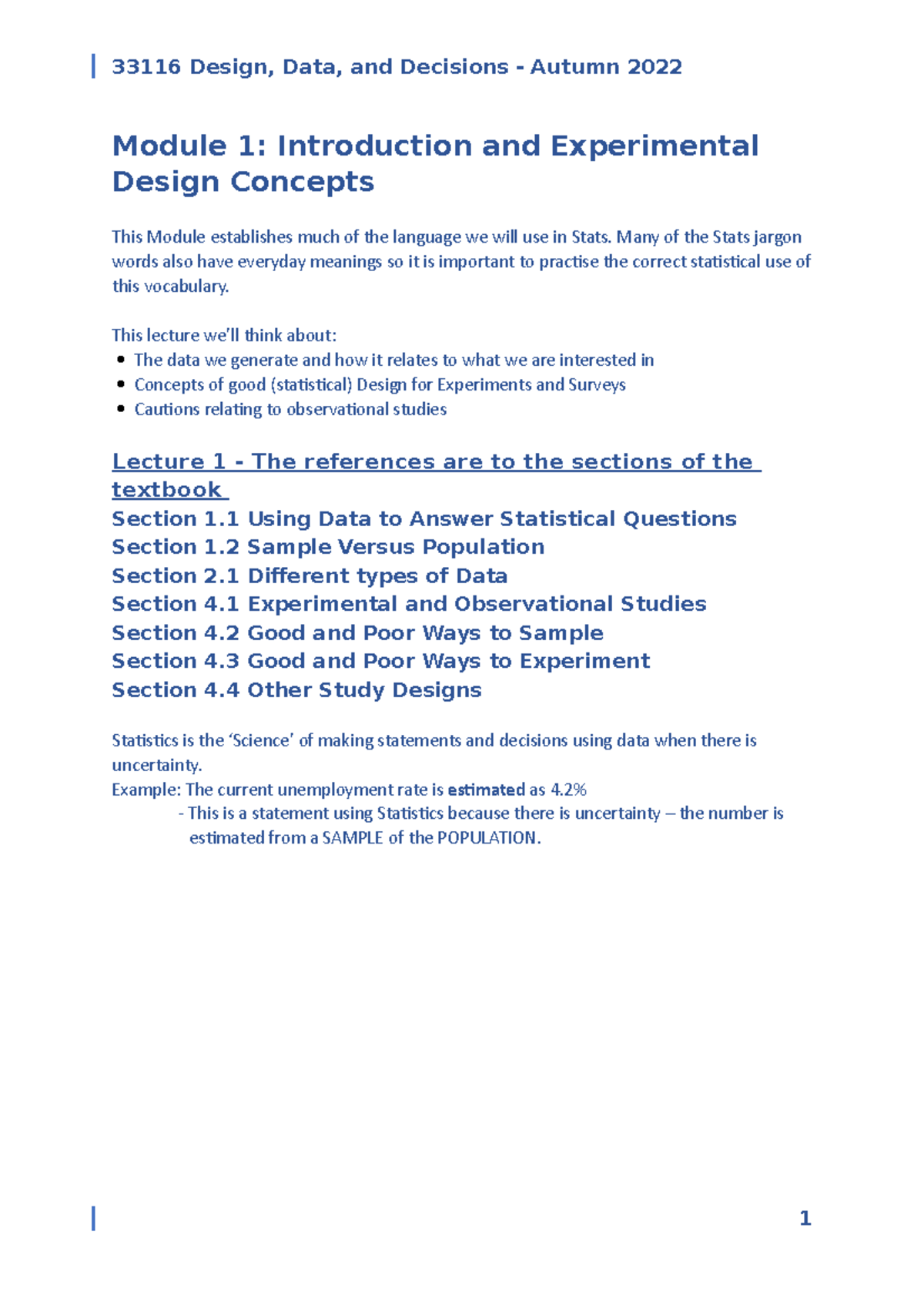 Module 1 Note Week1 - Module 1: Introduction And Experimental Design ...