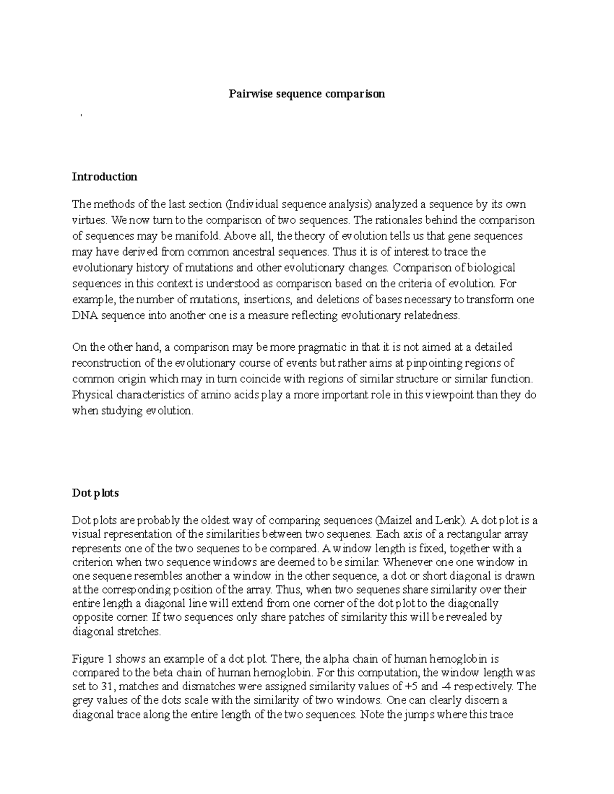 Pairwise sequence comparison - Pairwise sequence comparison ...