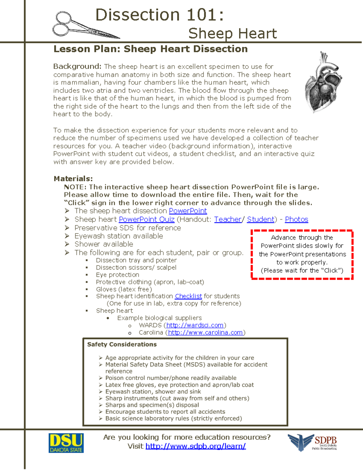 Sheep Heart Dissection Lesson Plan 2019 - Lesson Plan: Sheep Heart ...