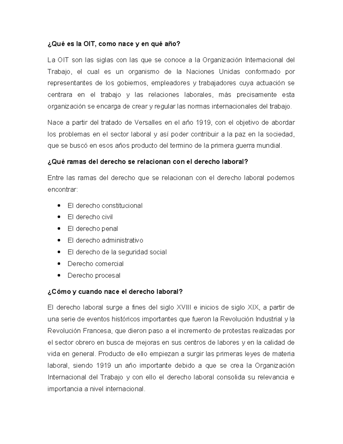 Derecho Laboral -Semana 4-Repaso - ¿Qué es la OIT, como nace y en qué ...