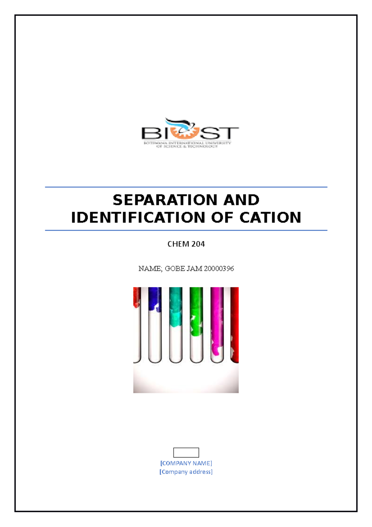 Separation and identification of cation - SEPARATION AND IDENTIFICATION ...
