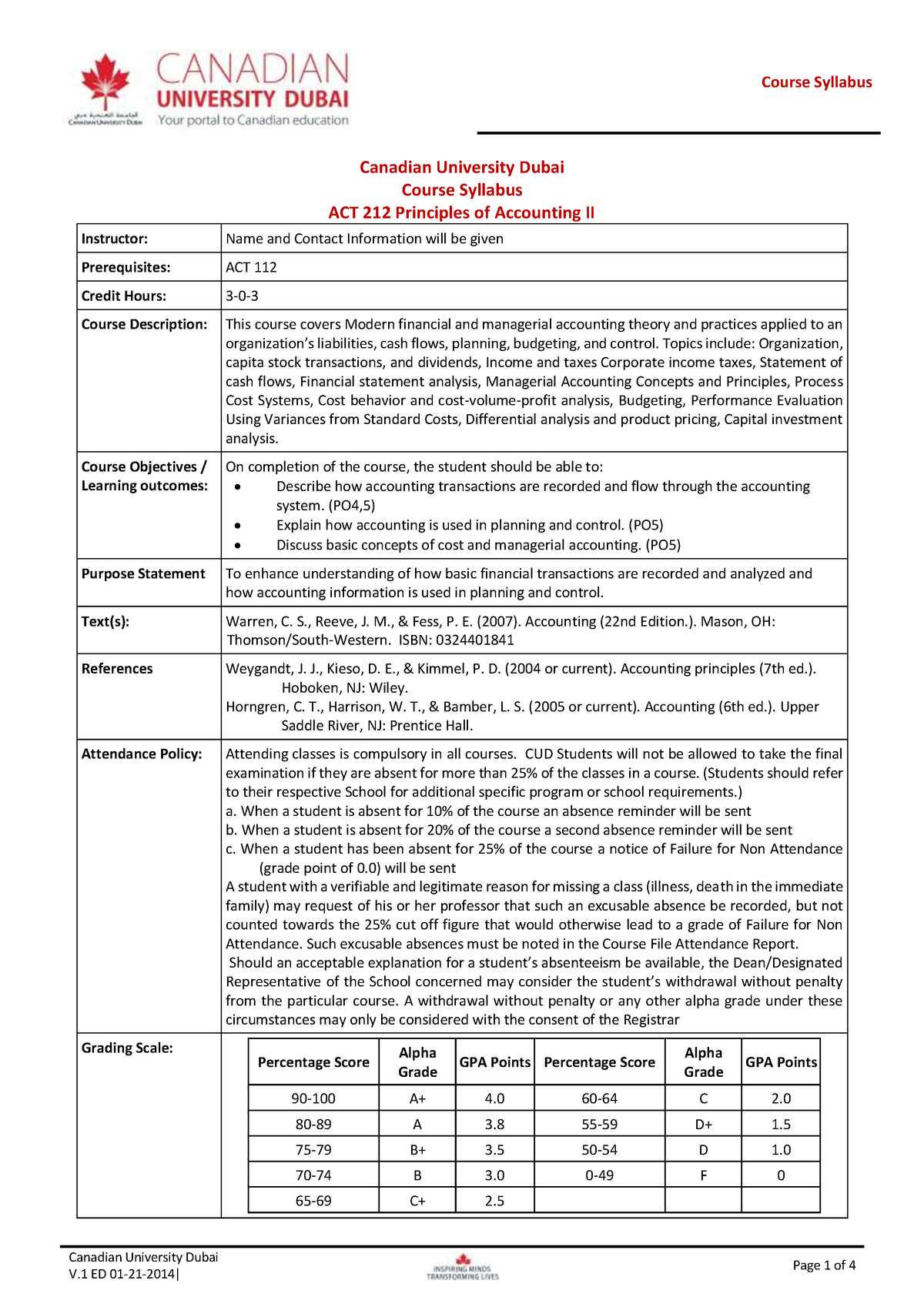 ACT 212 Principles Of Accounting II (Jan14) - Canadian University Dubai ...