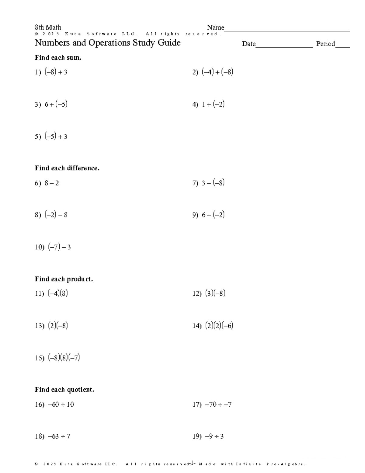 Numbers and Operations Study Guide - ©B V 2 y 0 b 2 q 3 l pKBuktzac ...