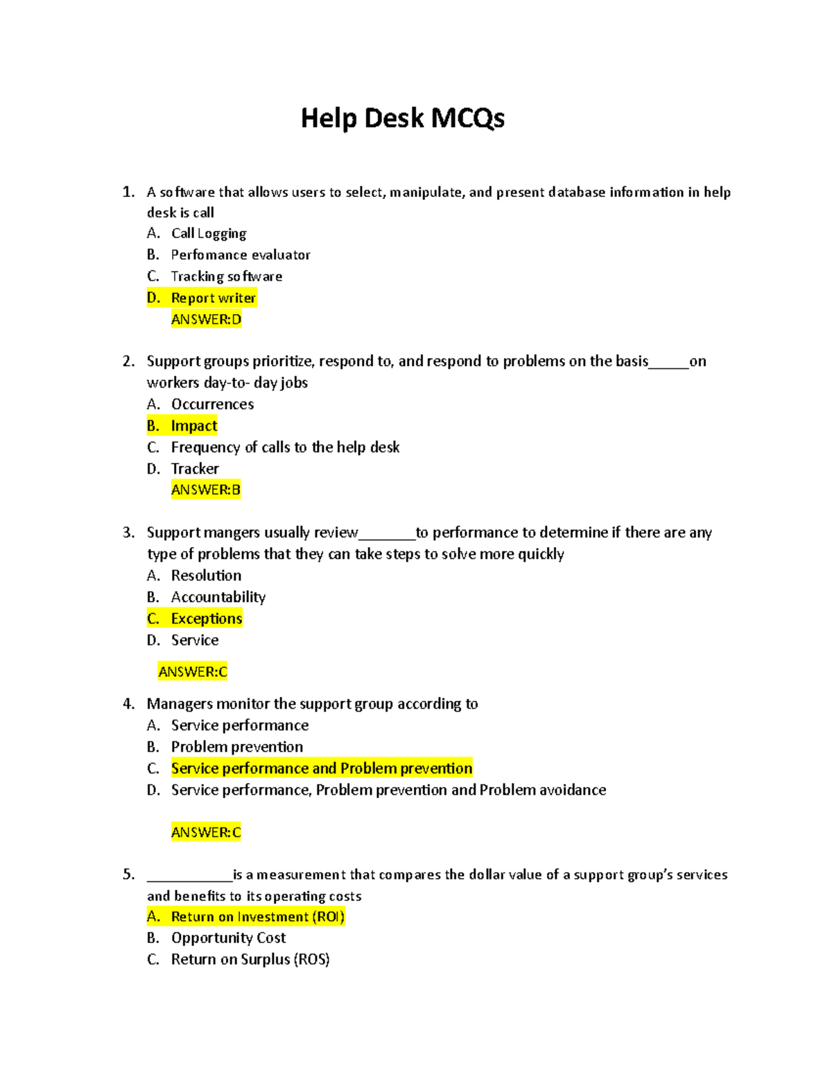 Service Desk 500 MCQs 2ND Sem HCIT Help Desk MCQs A software that