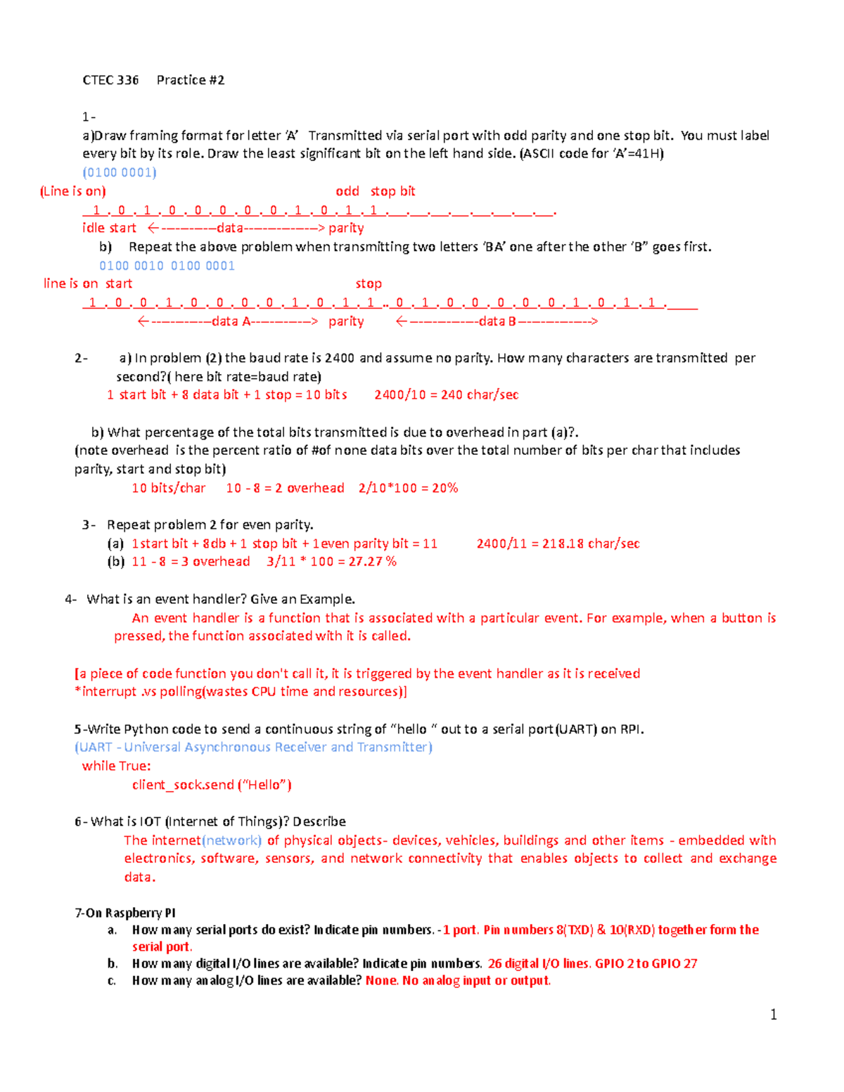 CTEC 336 Practice Question #2 - CTEC 336 Practice # 1- a)Draw framing ...