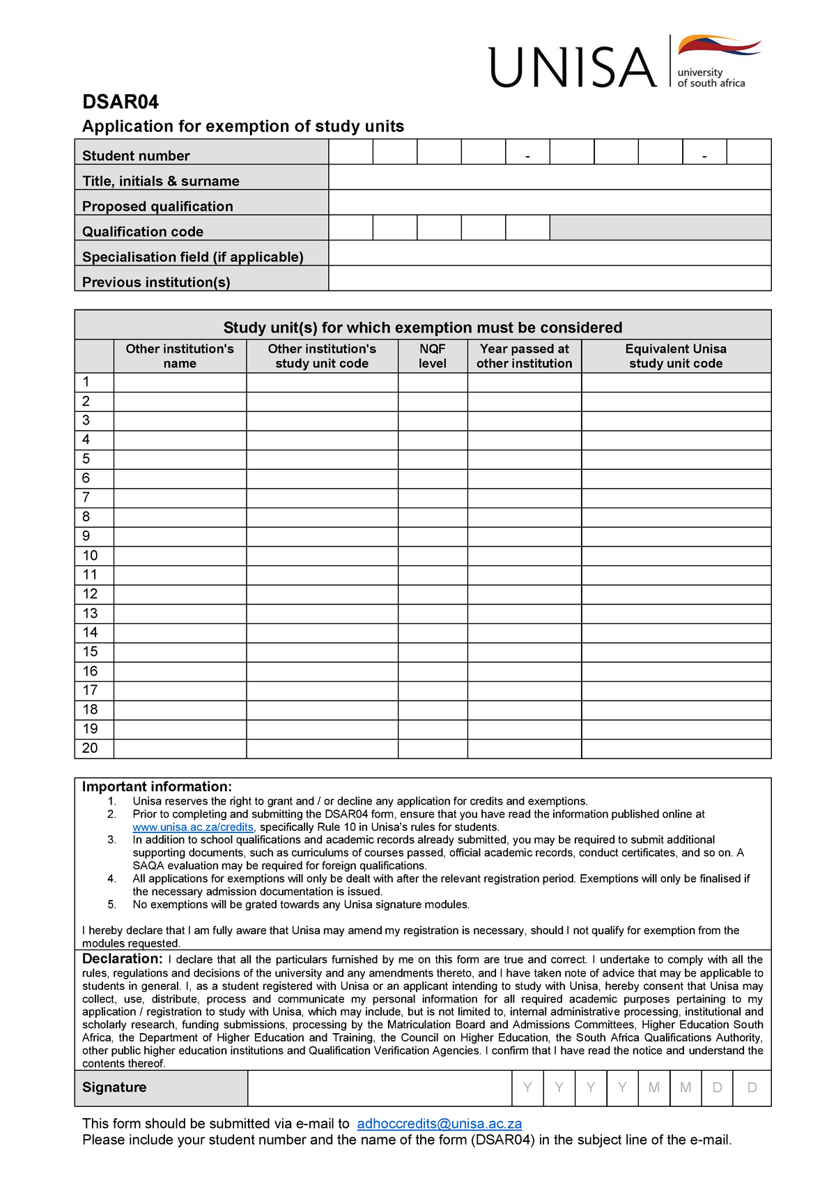 unisa-dsar04-jog-in-dsar-application-for-exemption-of-study-units