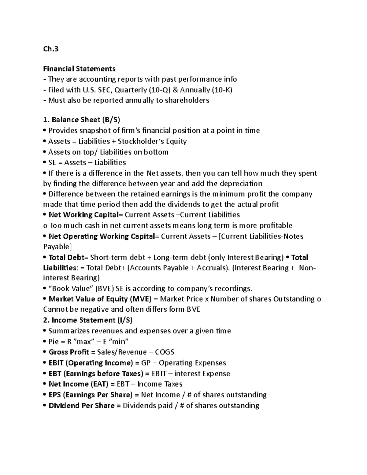 Chapter 3 Lecture notes - Ch. Financial Statements They are accounting ...