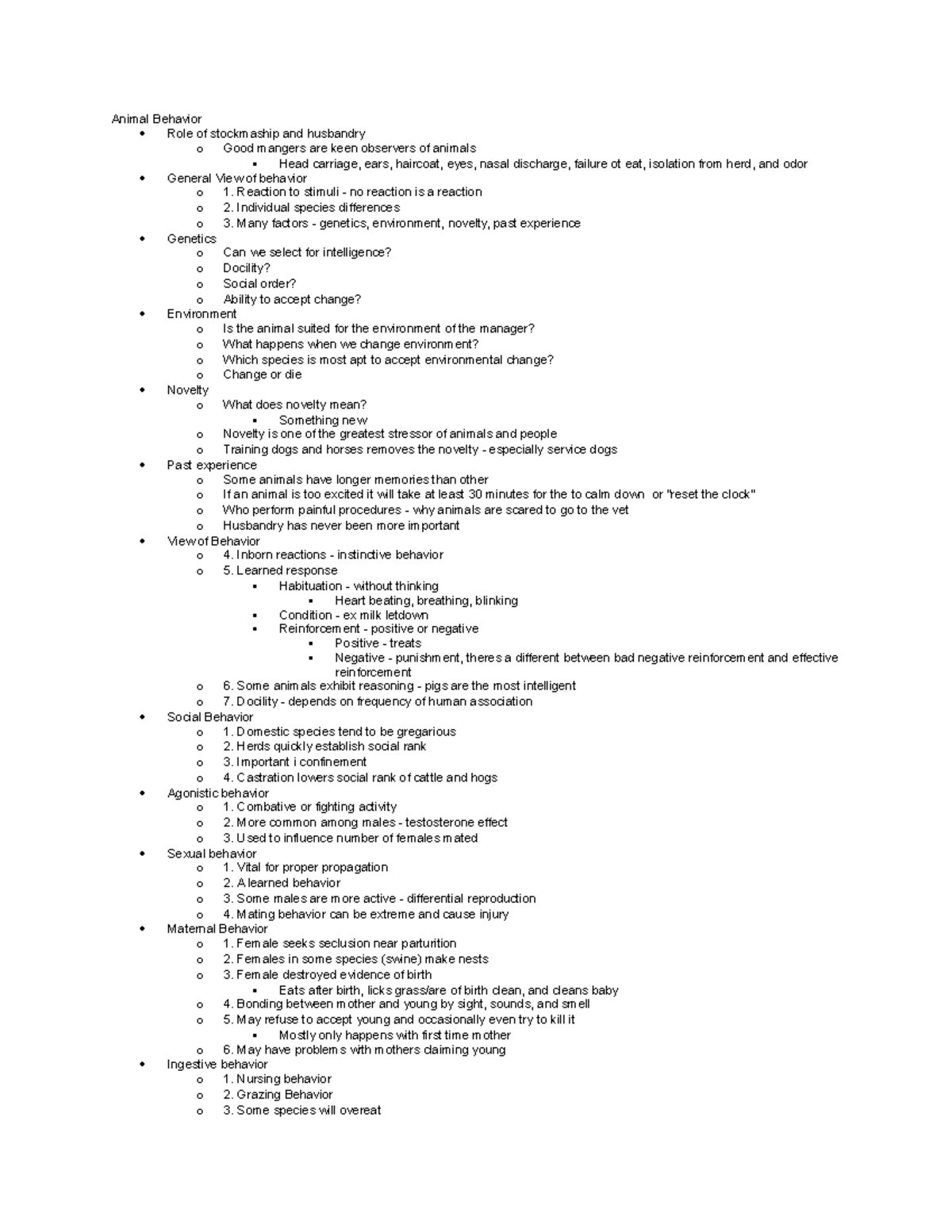 Animal Behavior - ASI 102 - Animal Behavior Role of stockmaship and