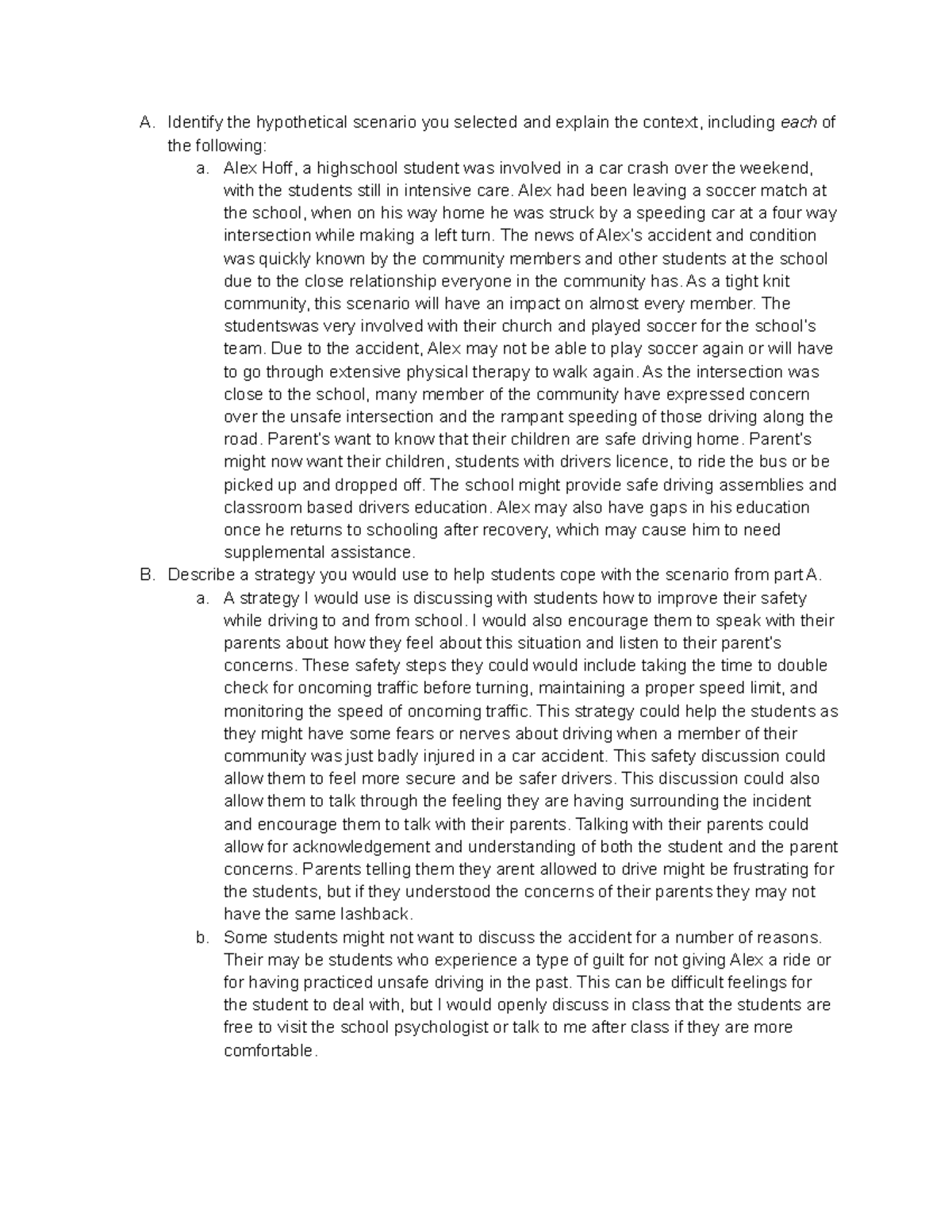 D168 Task 5 - A. Identify the hypothetical scenario you selected and ...