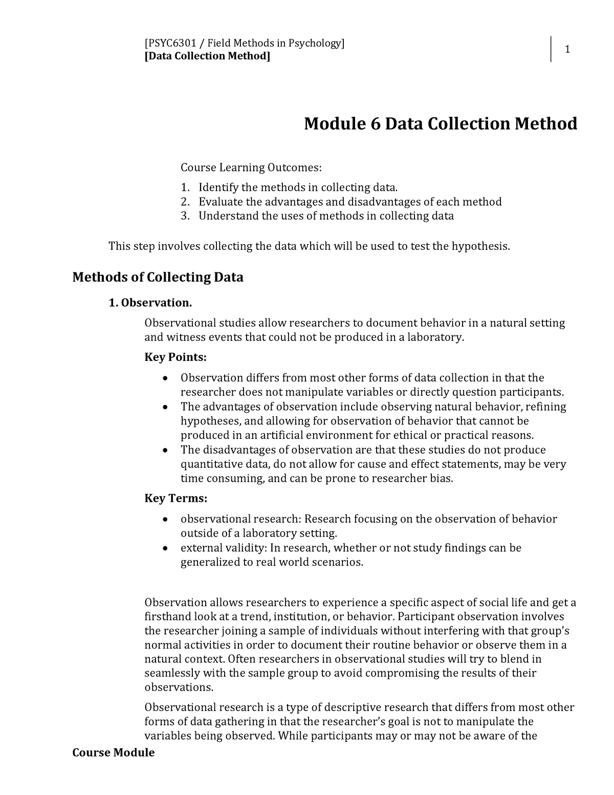 W6 Data Collection Method - Module - AB Pscyhology - Studocu 