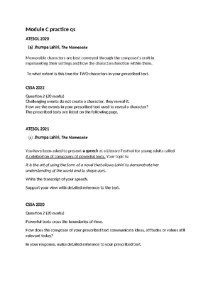 Final Summary notes HSC - Module C - Namesake Essay questions and mind ...