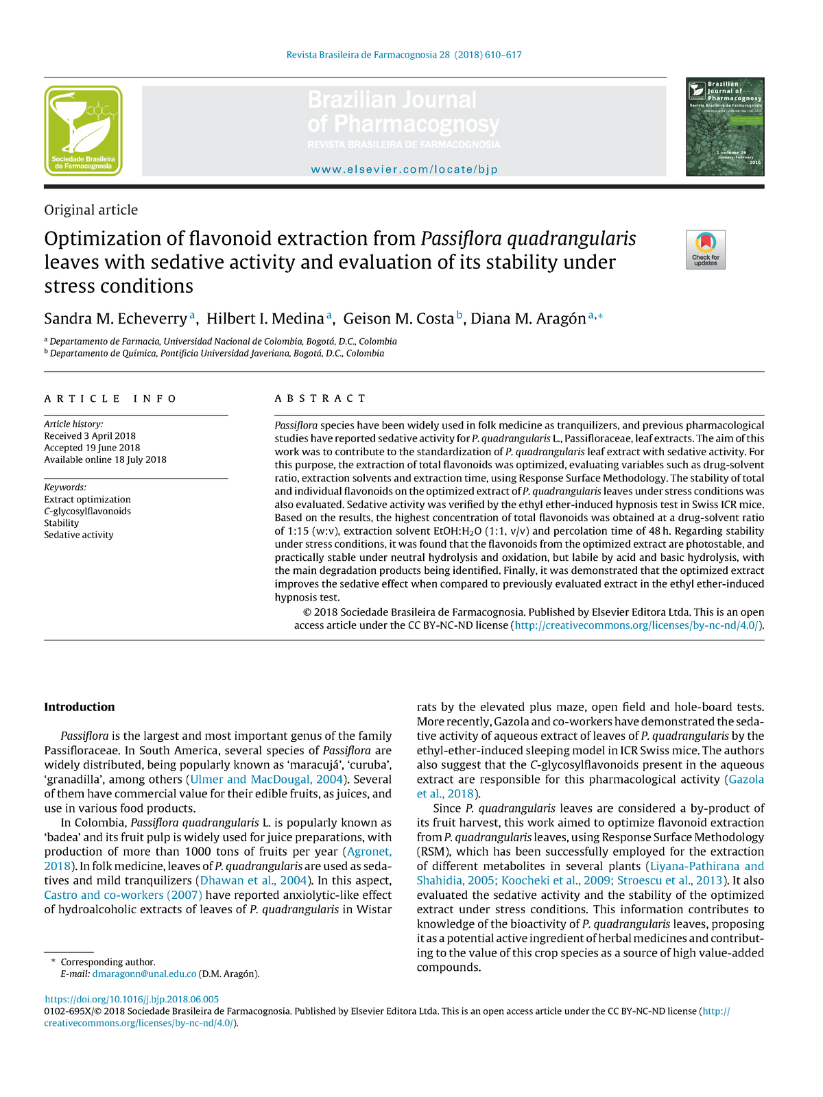 Optimization of extraction from P quadrangularis leaves with sedative ...