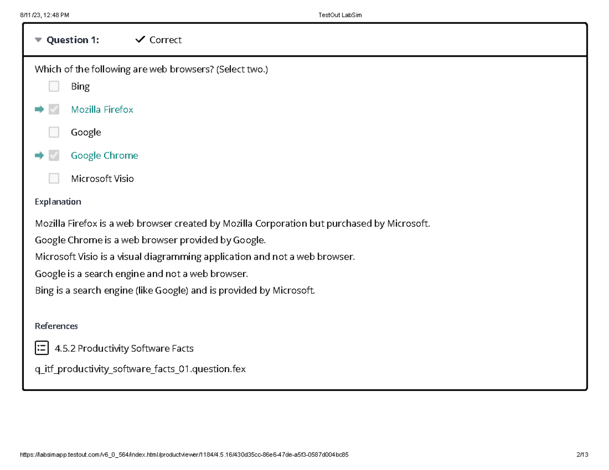 4 5 16 Testout QUIZ Quiz Question 1 Correct Which of the following