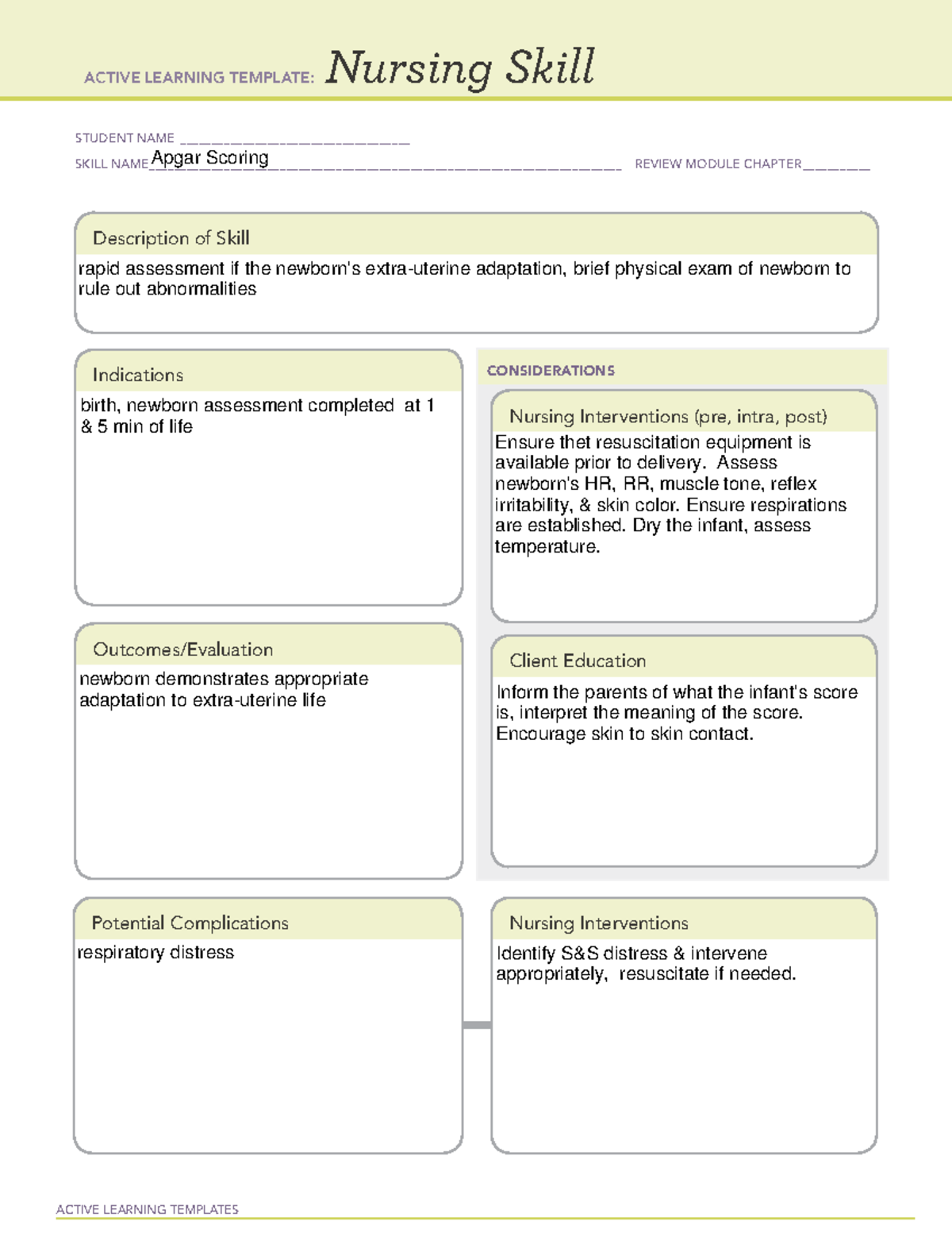 AGAR - WORK - ACTIVE LEARNING TEMPLATES Nursing Skill STUDENT NAME ...