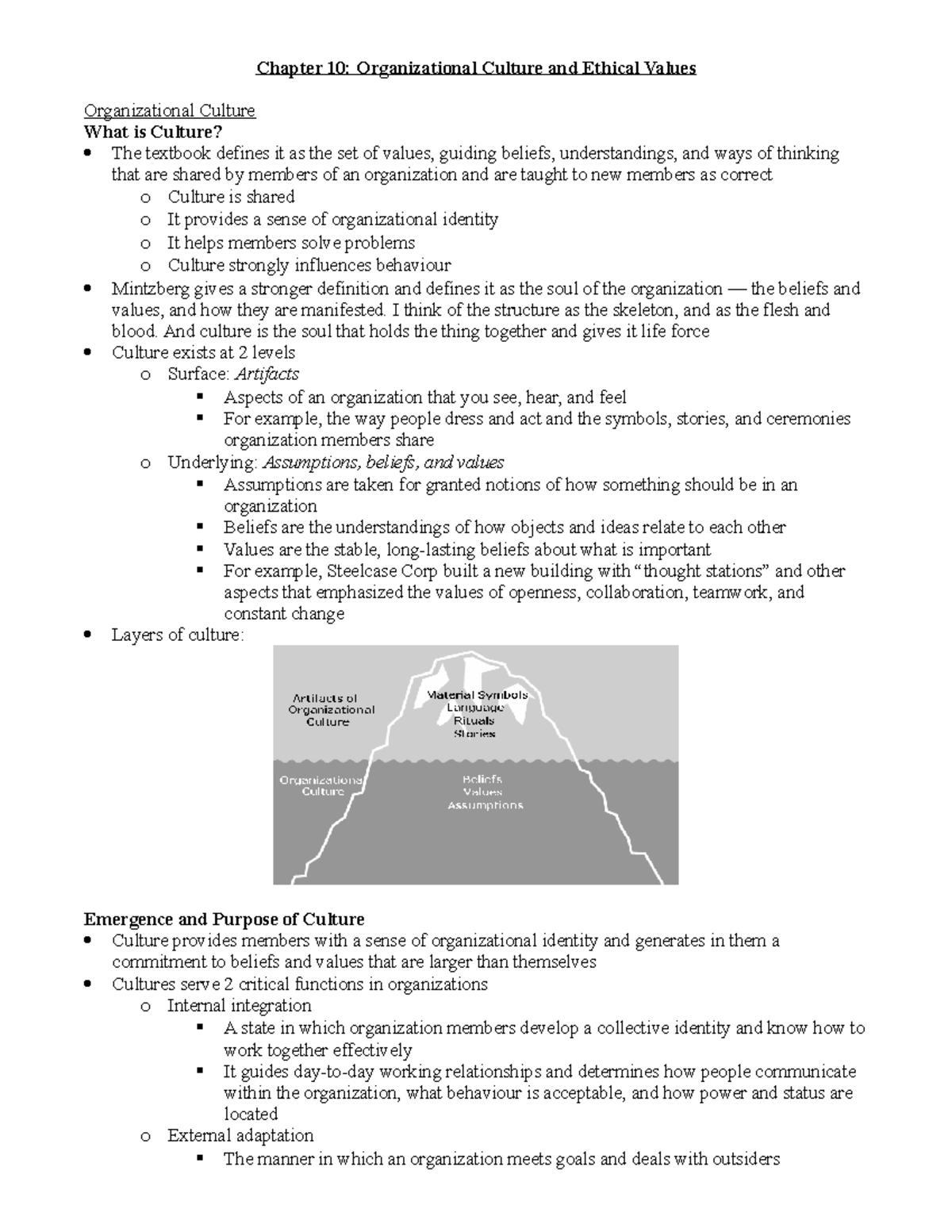 Ch10 Organizational Culture And Ethical Values - Chapter 10 ...