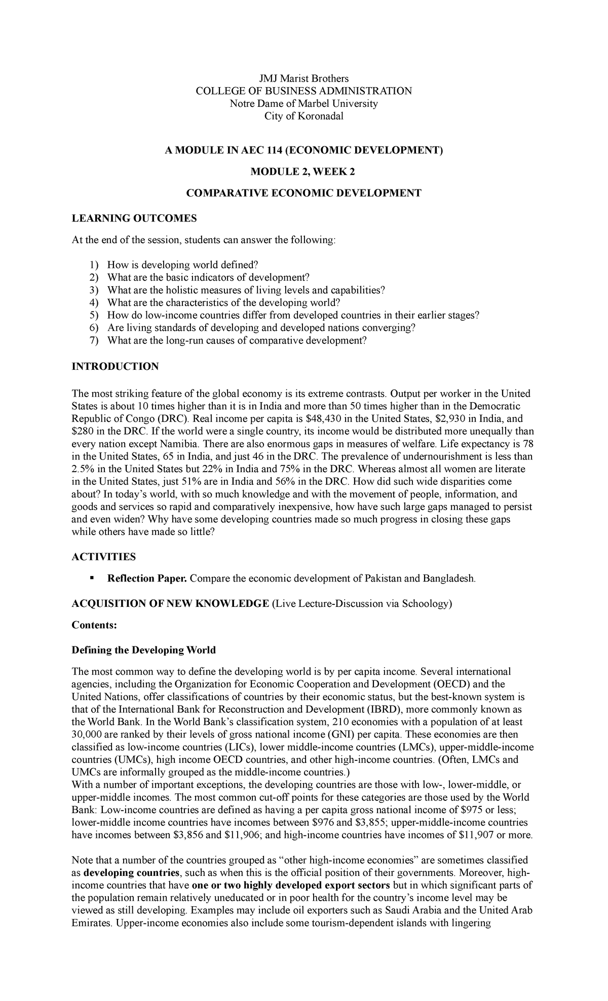 443eh2dhi Modu Ie 2- Comparative Econdev-Wk 2-MT - JMJ Marist Brothers ...