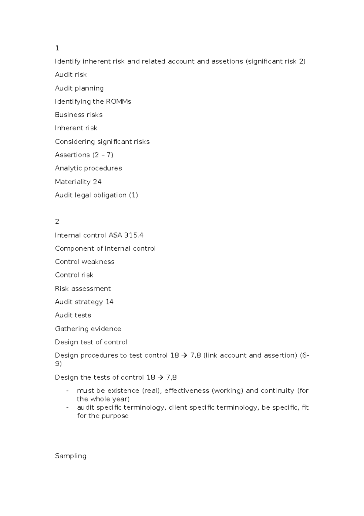 Asa notes - 1 Identify inherent risk and related account and assetions ...