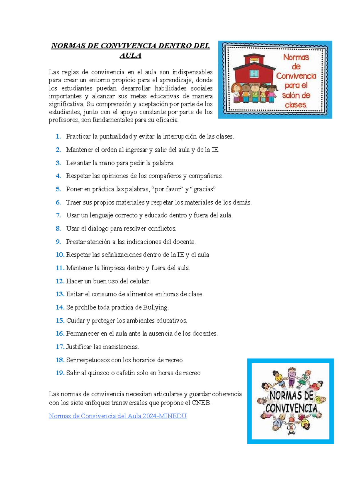 Normas de convivencia usadas en el aula de clases - NORMAS DE ...