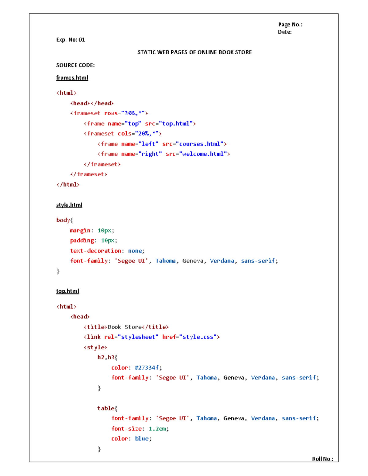 Wtlab exp1 - Exp 1 - Date: Exp. No: 01 STATIC WEB PAGES OF ONLINE BOOK ...