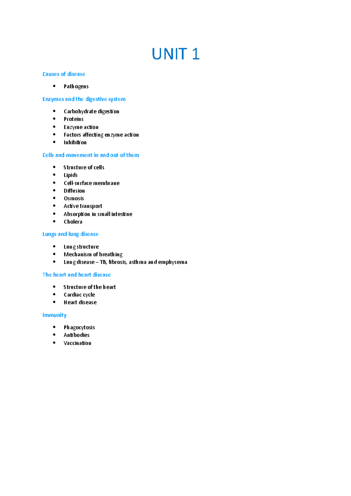 Unit content for essay - Causes of disease Pathogens Enzymes and the ...