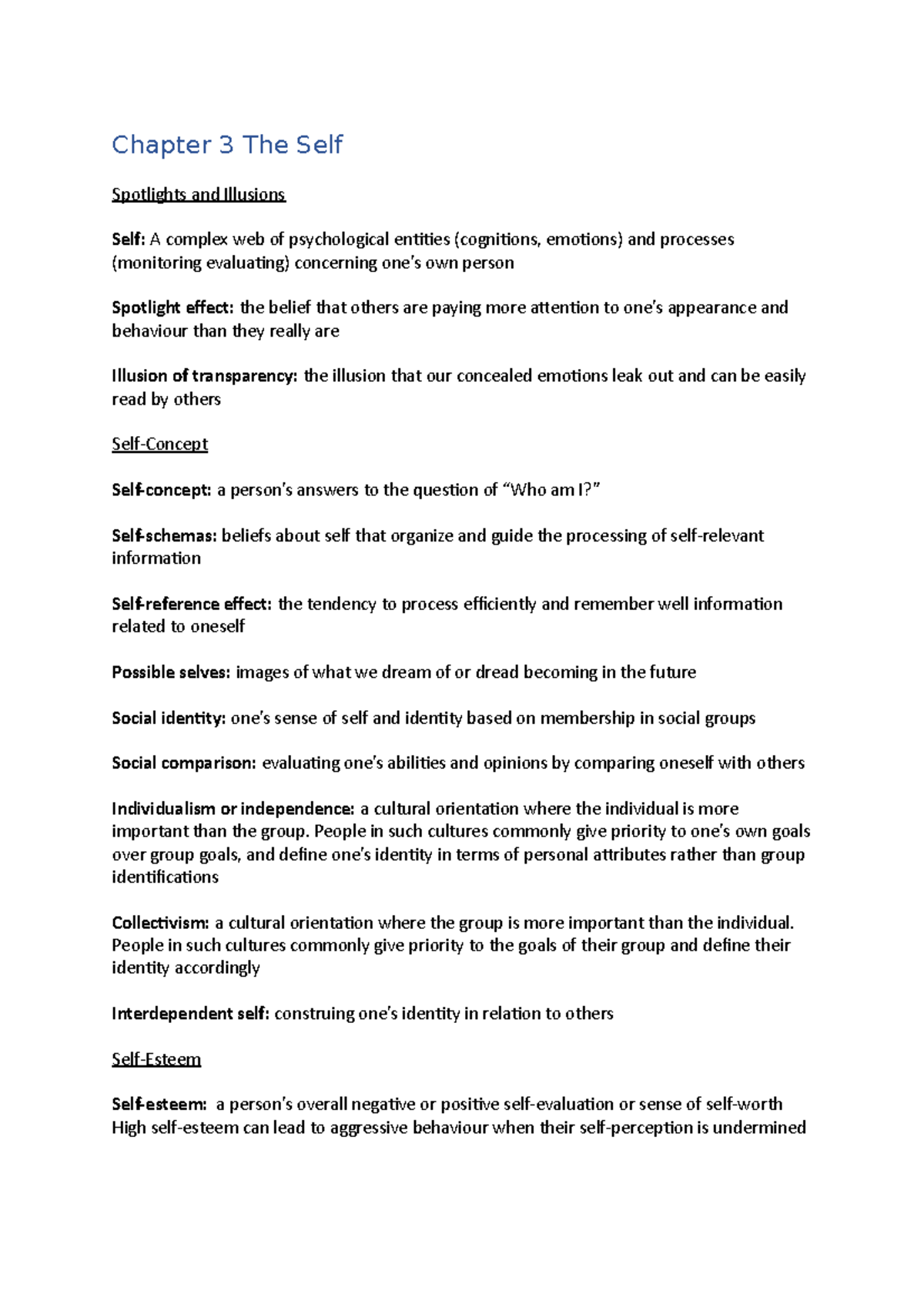 Chapter 3 The Self - book notes - Chapter 3 The Self Spotlights and ...