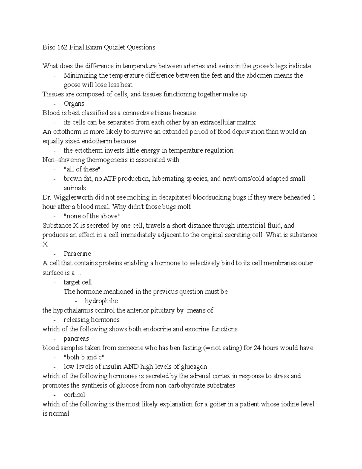 Bisc 162 Final Exam Quizlet Questions Bisc 162 Final Exam Quizlet
