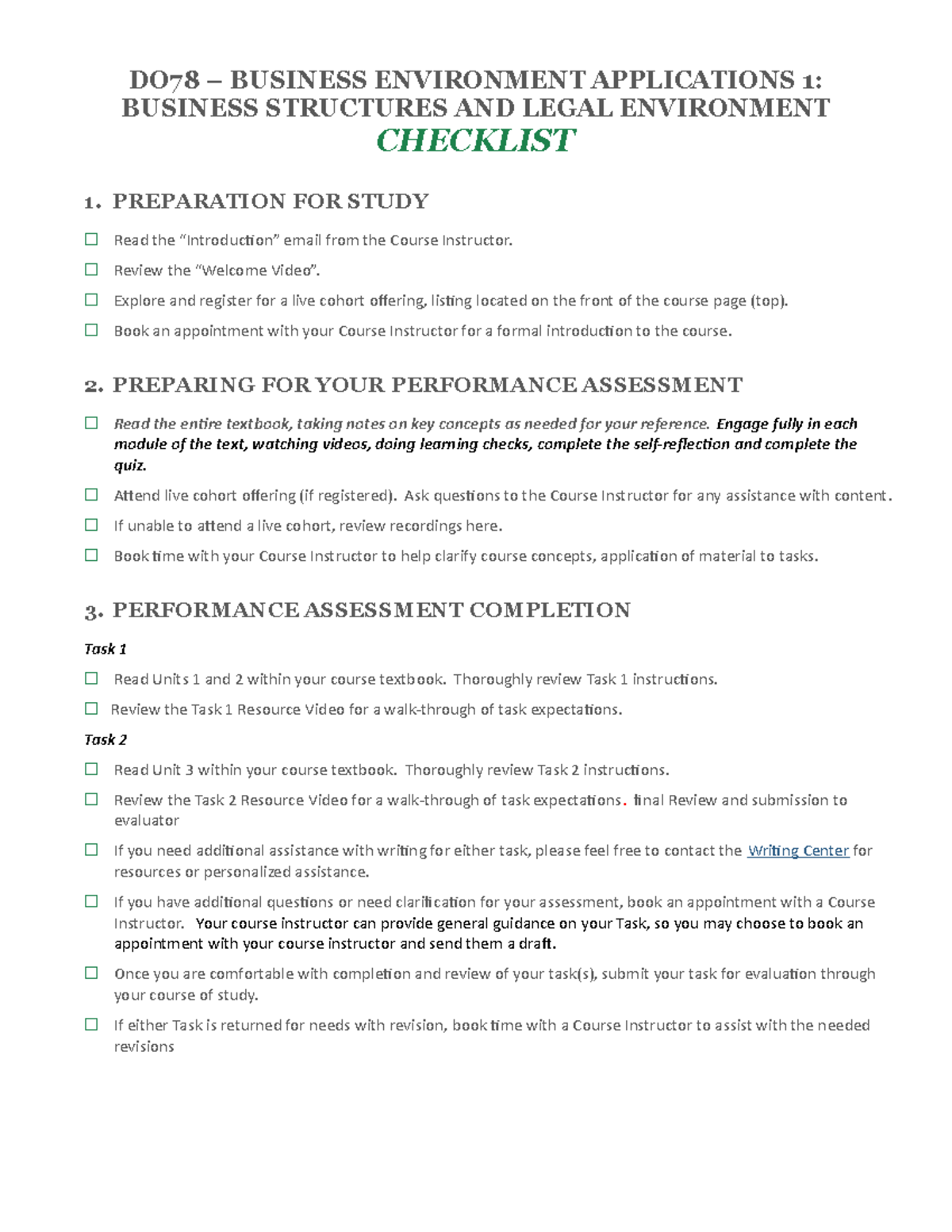 D078 Checklist updated 7-21-20 - DO78 – BUSINESS ENVIRONMENT ...