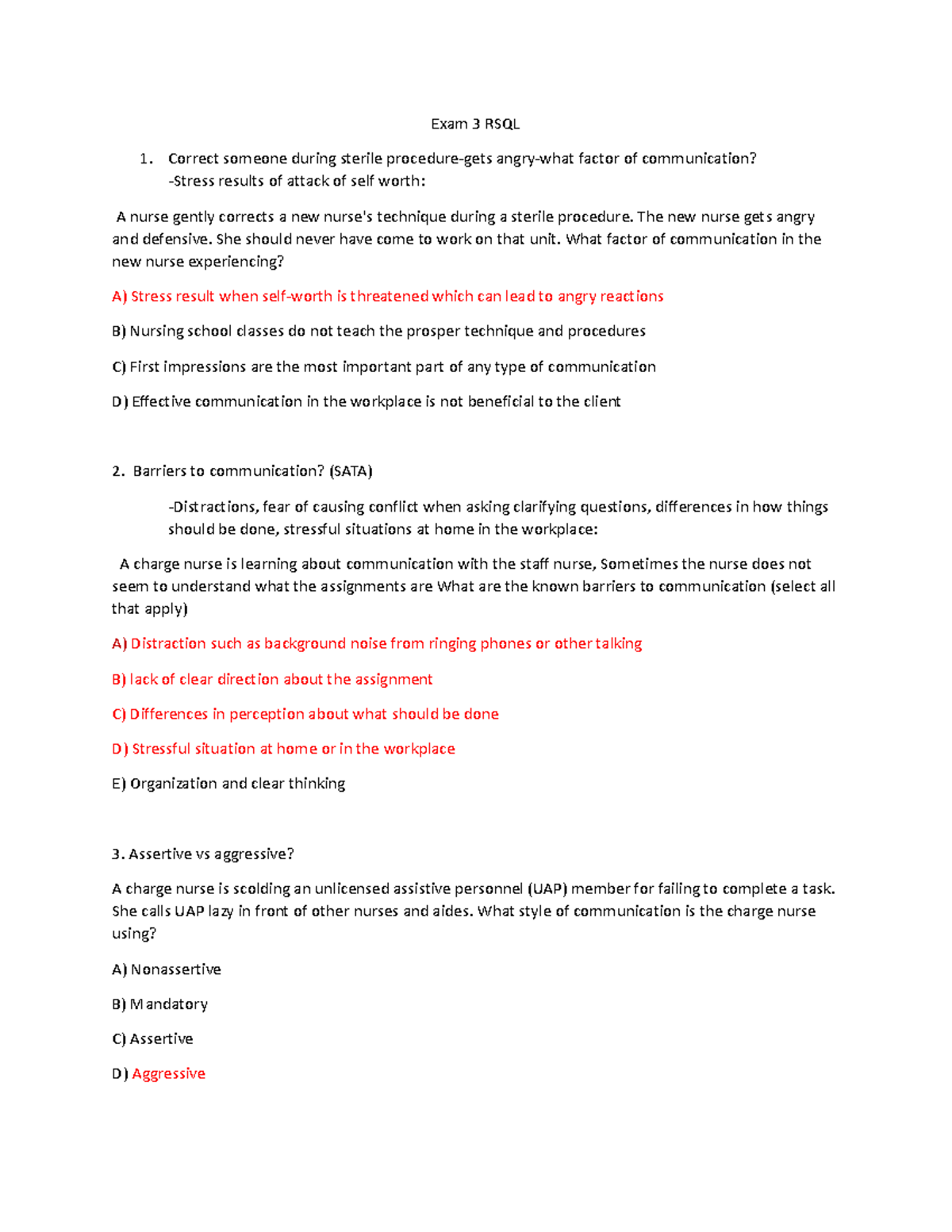 RS Exam 3 Crossreference 2 - Exam 3 RSQL Correct someone during sterile ...