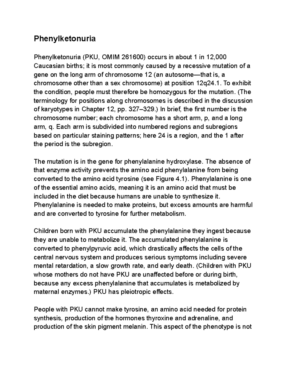 Phenylketonuria Lecture notes 4 Phenylketonuria Phenylketonuria