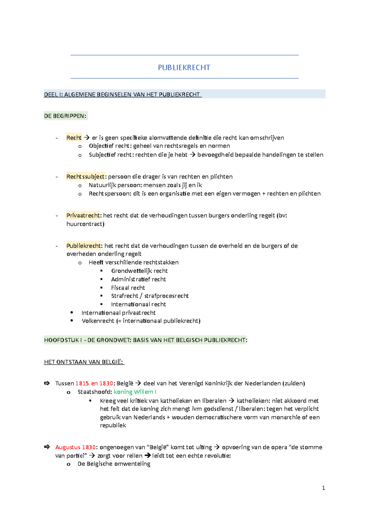 Samenvatting Publiekrecht - PUBLIEKRECHT DEEL I: ALGEMENE BEGINSELEN ...