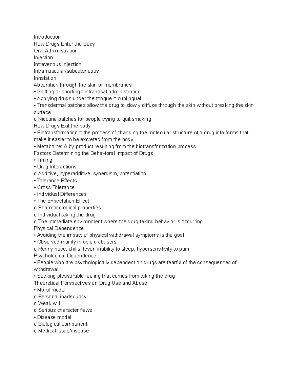 1 - notes - Introduction How Drugs Enter the Body Oral Administration ...