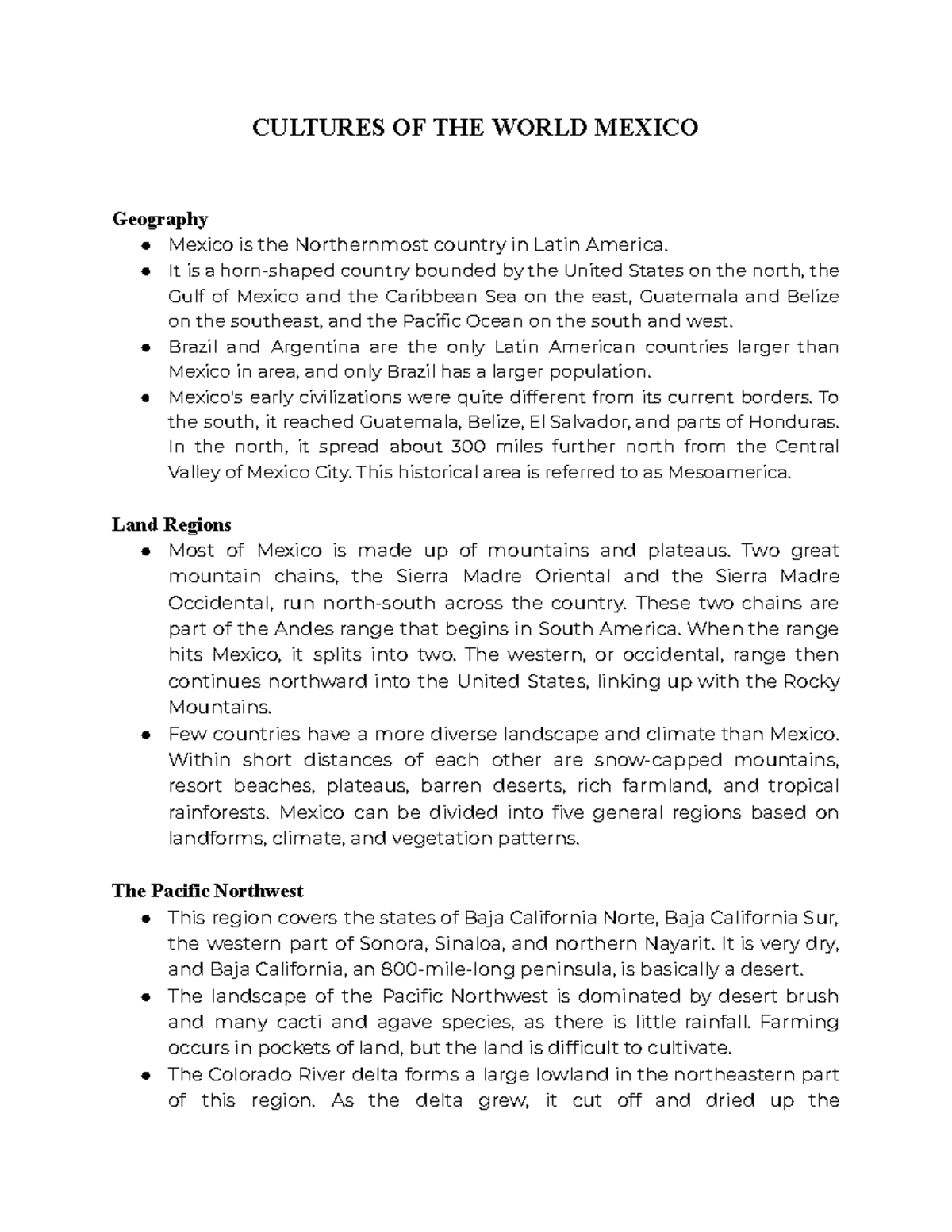 Cultures OF THE World Mexico I CULTURES OF THE WORLD MEXICO Geography