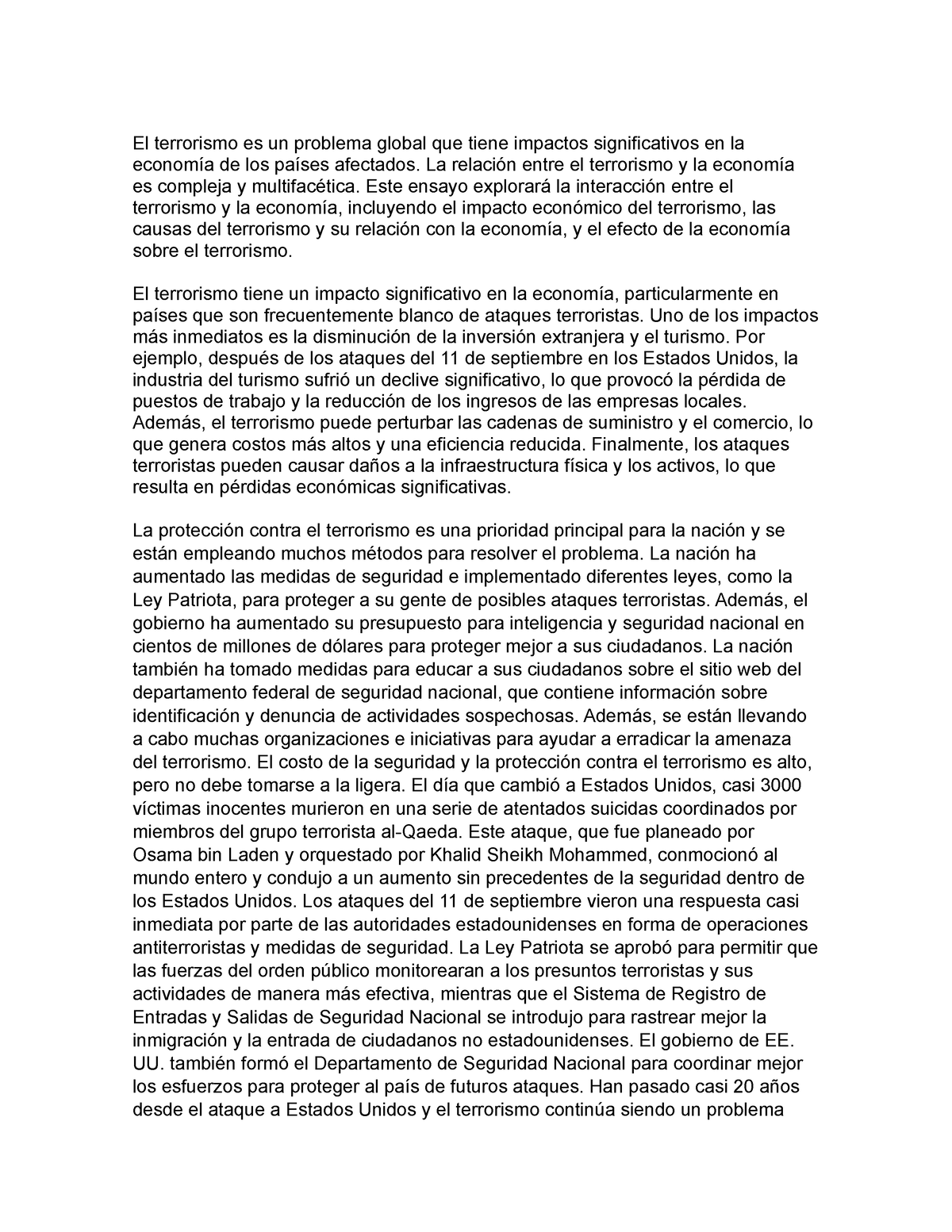 El Terrorismo Es Un Problema Global Que Tiene Impactos Significativos En La Economía De Los 7994