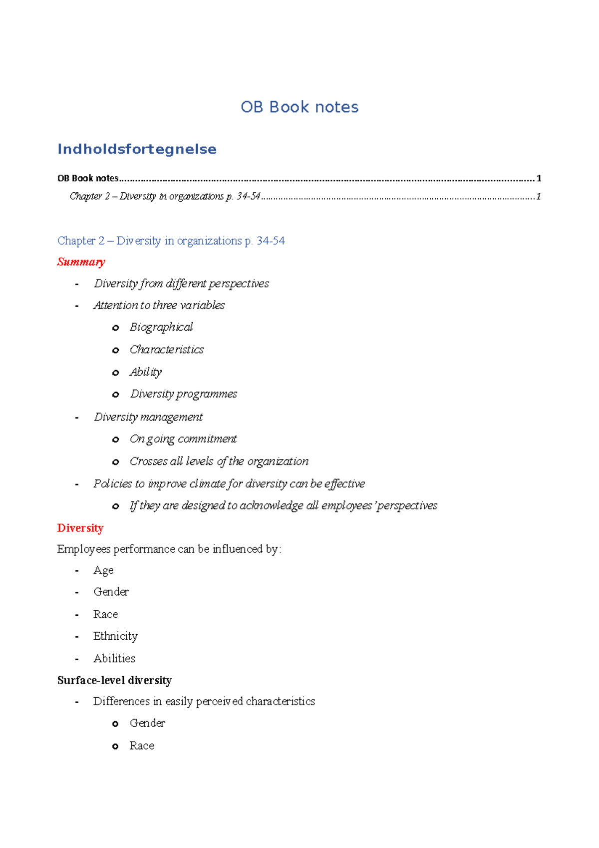 Notes - OB Book notes Indholdsfortegnelse OB Book - Studocu