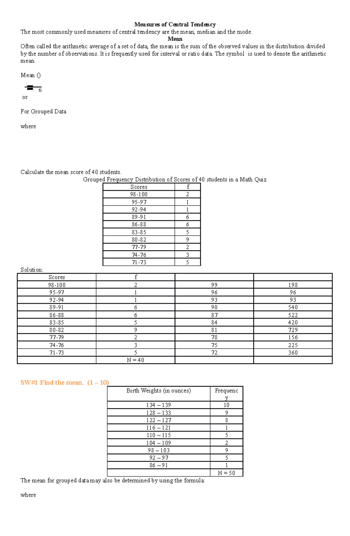 Stat 3 SHS Statistics and Probability Measures of Central Tendency