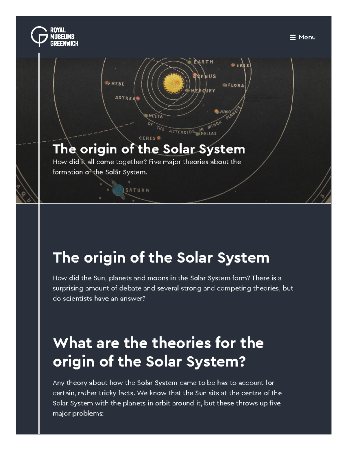 The origin of the Solar System Royal Museums Greenwich - The origin of ...