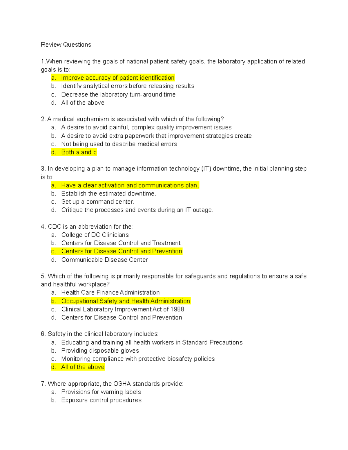 MLAB 1101 Homework Ch 2 - Review Questions 1 Reviewing The Goals Of ...