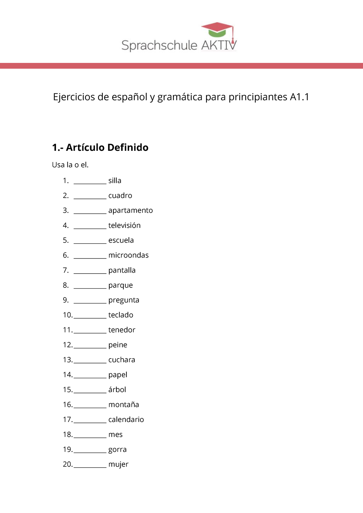 A1 Spanisch Fuer Anfaenger Uebungen - Ejercicios De EspaÒol Y Gram·tica ...