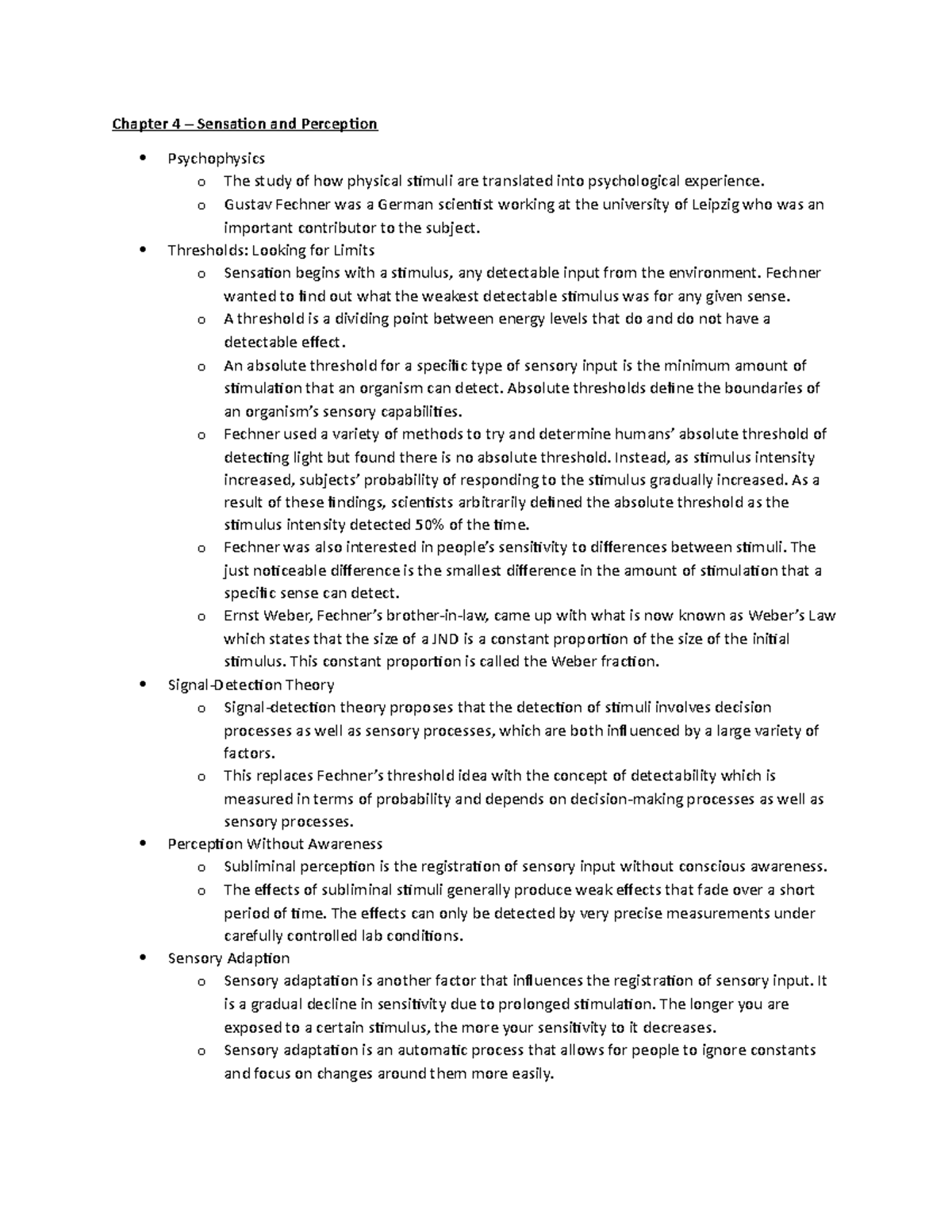 PSYC1010 - Chapter 4 – Sensation and Perception - Chapter 4 – Sensation ...