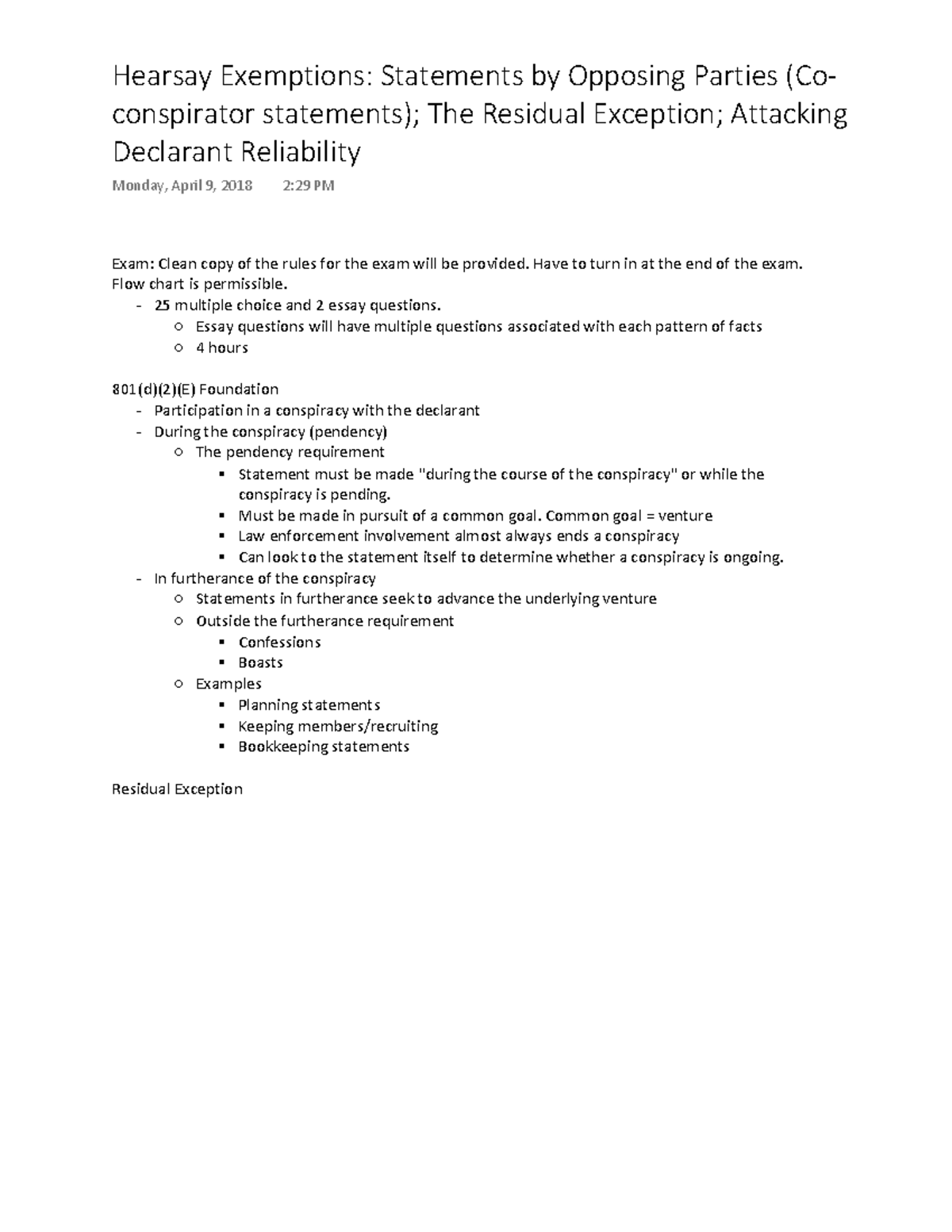 Evidence 32 Hearsay Exemptions Statements by Opposing Parties (Co