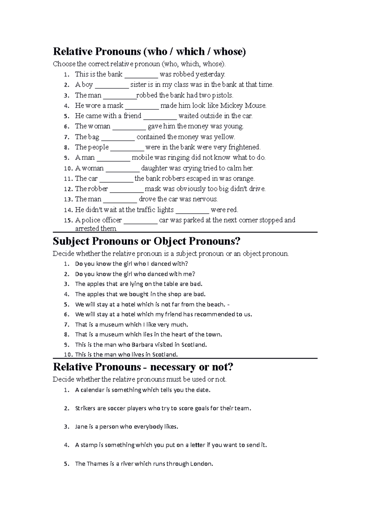 Relative Pronouns students - Relative Pronouns (who / which / whose ...