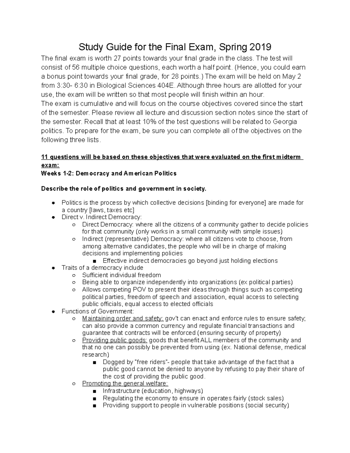 Pols Final Exam Study Guide - Study Guide for the Final Exam, Spring ...