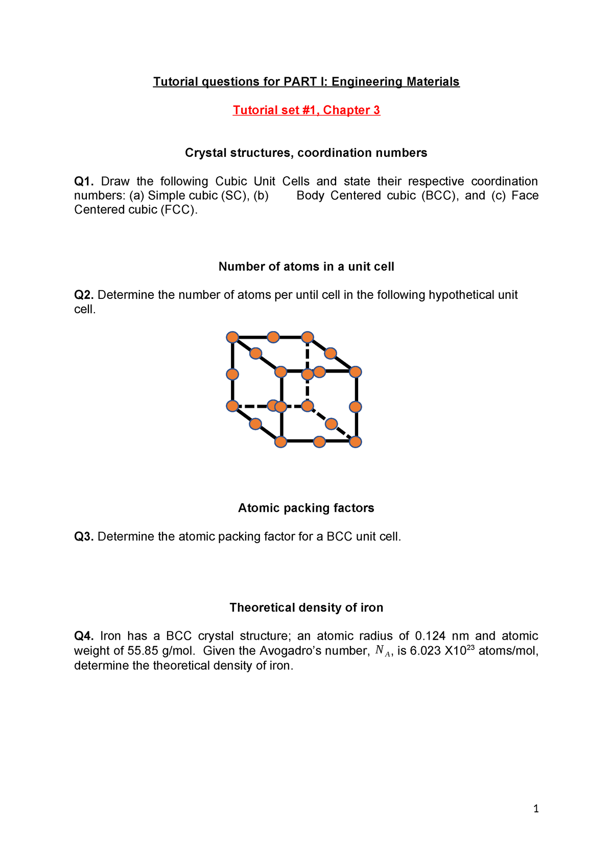 Tutorial 1-5 Questions Ay23-24 Sem2 - Tutorial Questions For PART I ...