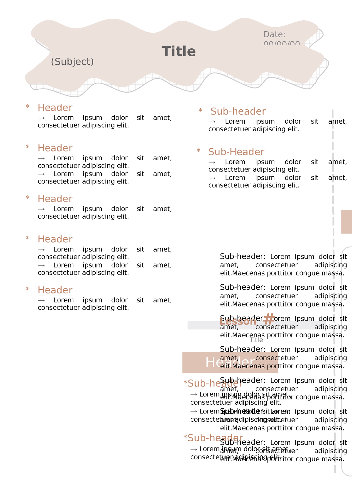 Ms Word Notes Template 2 - Date: 00/00/ Title (Subject) * Sub-header → ...