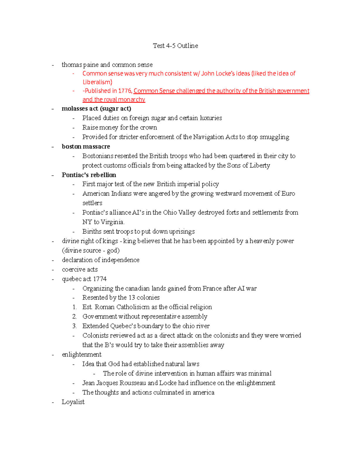 HIUS 2001: Test 4-5 Outline - Test 4-5 Outline thomas paine and common ...