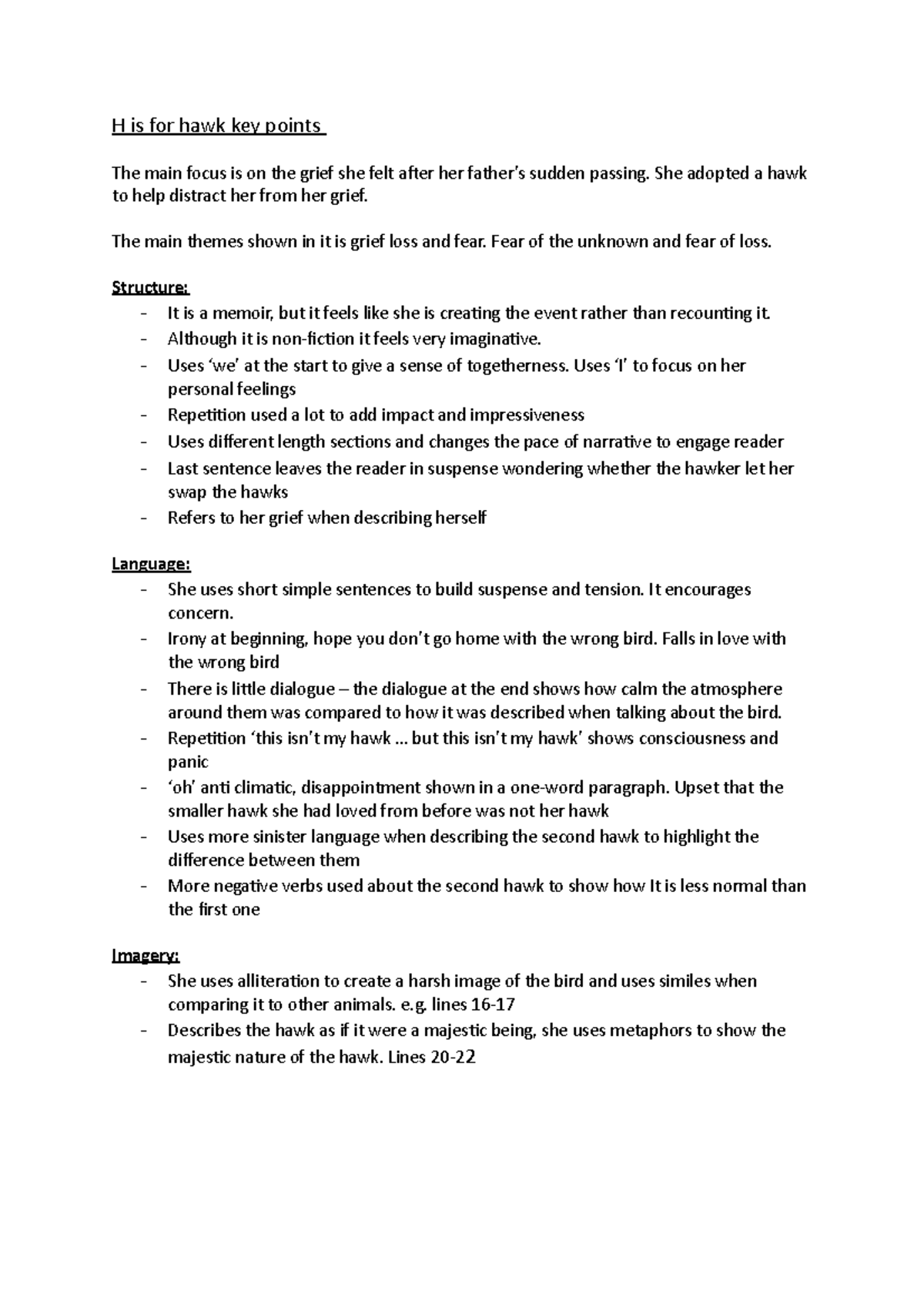 H is for hawk - Notes on anthology piece 'H is for hawk' - H is for ...
