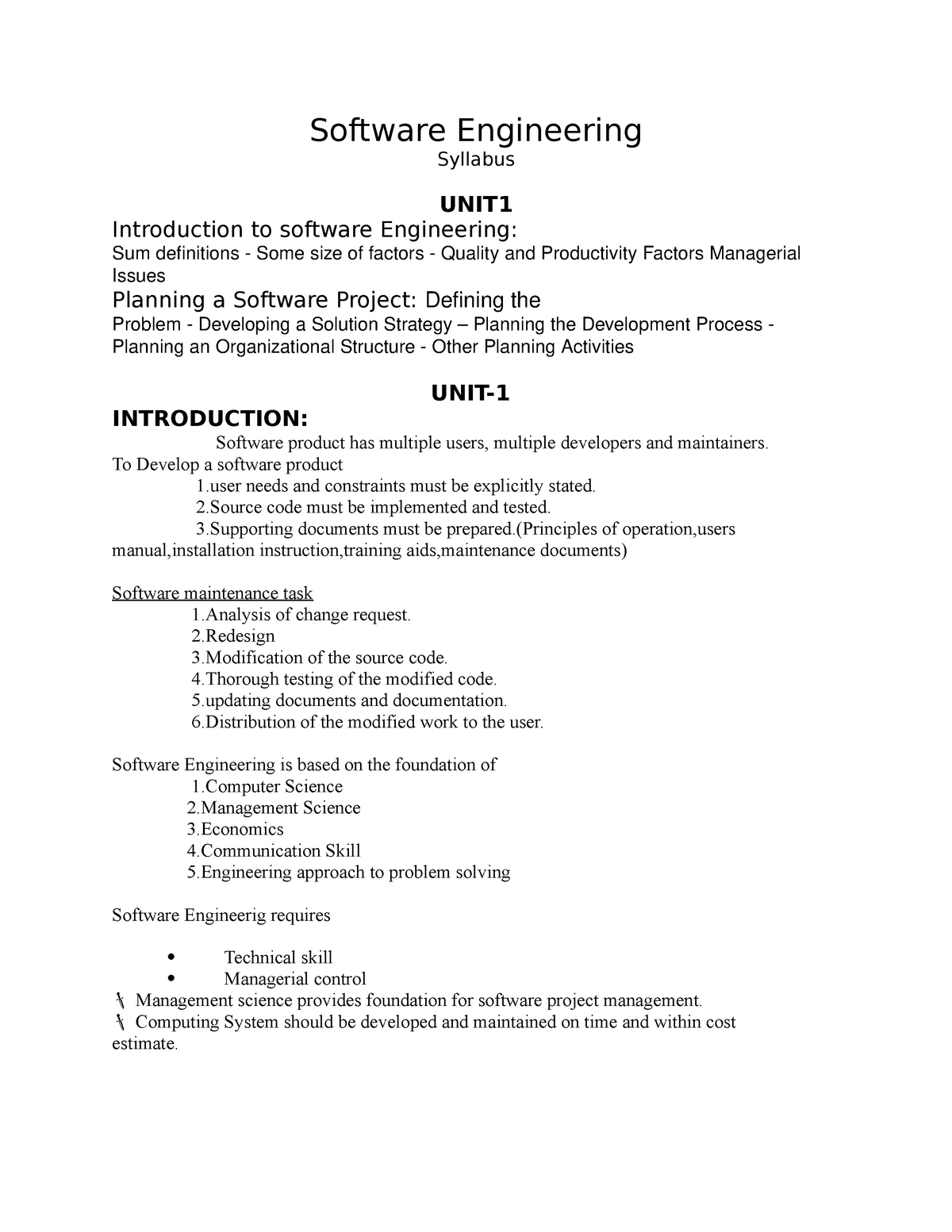 Software Engineering Software Engineering Syllabus Unit Introduction To Software Engineering 9027