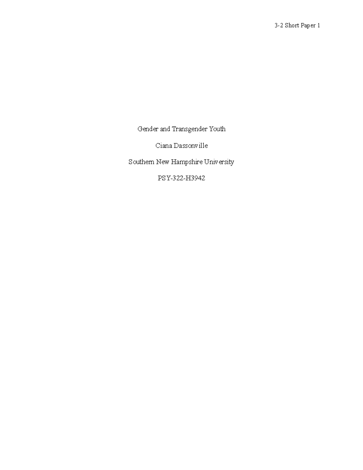 3-2 Short Paper - Gender and Transgender Youth Ciana Dassonville ...